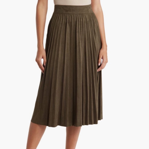 Tahari Faux Suede Pleated Midi Skirt - Picture 1 of 3
